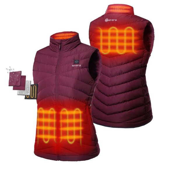 Ororo Women's Heated Lightweight Down Vest (Apparel Only) Wine Red XS - Picture 2 of 16